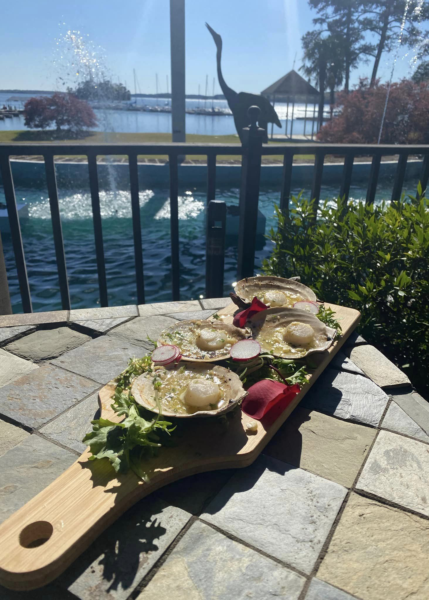 Beautiful presentation of seafood on charcuterie board at The Galley restaurant.